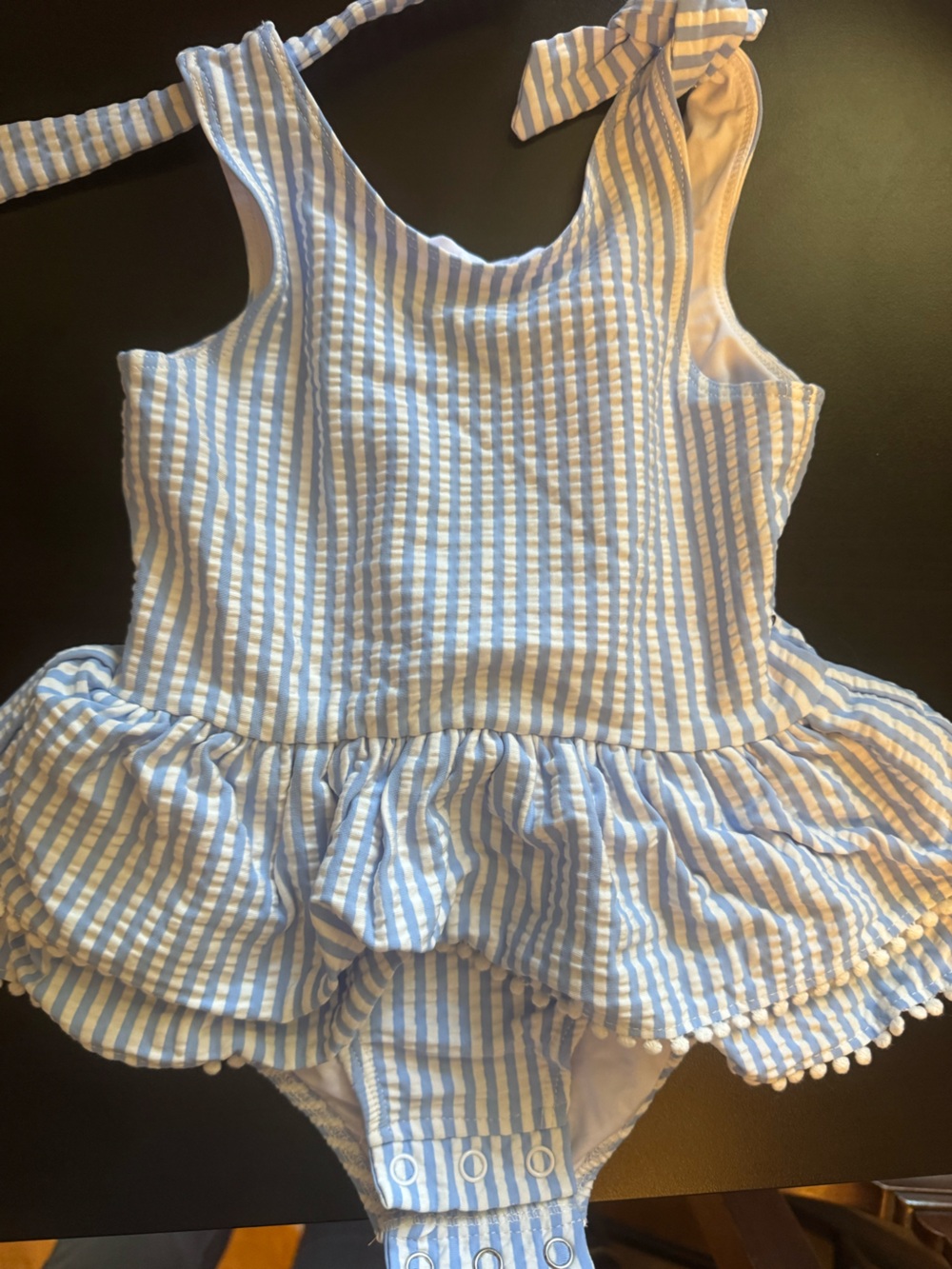Caden Lane Light Blue and White Striped Kids One-Piece Swim 6-12 mo